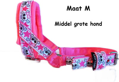 Hoofdhalster hond - Anti trek - Gevoerd - Maat M - Neon roze - Skull - Antitrek hoofdhalster hond - Hoofdhalster hond - Antitrek hond - Trainingshalsband