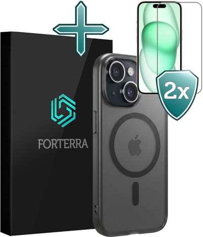 Hoesje Met 2x Screenprotector - Geschikt voor Apple iPhone 15 - Magsafe Compatible - Sterk & Shockproof - Shock Proof Case - Back Cover - Telefoon Hoes - Zwart