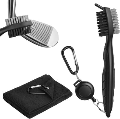 Golfclub Borstel met Touwclip en Handdoek - Ideaal voor het Schoonmaken van Golfclubs en Groeven, Compact en Handig in Gebruik
