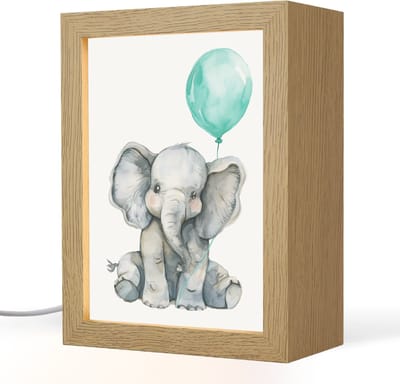 Nachtlampje 15x20 cm - Kinder lampje - Olifant - Baby - Dieren - Blauwe ballon - Tafellamp kinderkamer - Slaapkamer lamp - Bedlamp kinderen - Kinderlampje stopcontact - Wandlamp babykamer - Nachtlampjes