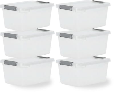 IRIS Storage Opbergbox met clips - 4.5L - Compact - Stapelbaar - Kunststof - Transparant/Grijs - Set van 6