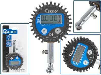 GEKO Digitale bandenspanningsmeter - LCD display - 45° draaibare kop - Meeteenheden in bar en kPa