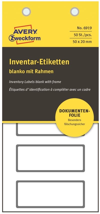 50x inventarislabels 50x20mm documentfolie afpelbaar