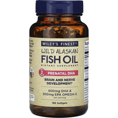 Wiley's Finest, Alaska wilde visolie, DHA voor zwangere vrouwen, 180 viszachte capsules