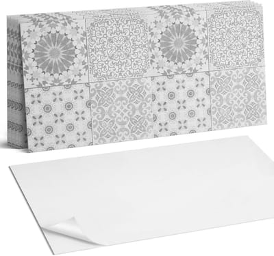 Coloray Plaktegels - Geometrische en bloemmotieven Wandtegel Zelfklevend - 60 cm x 30 cm - Grijs Plaktegels - 6 stuks - Rechthoek PVC Tegels - Plaktegels Keuken - Zelfklevende Vloertegels Badkamer - Vinyl Tegels - Zelfklevende Wandtegels