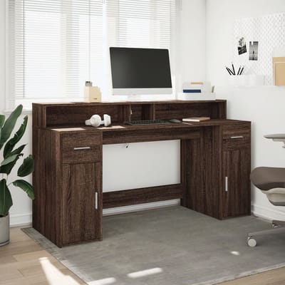 vidaXL - Bureau - met - LED-verlichting - 160x55x91 - cm - hout - bruin - eikenkleurig