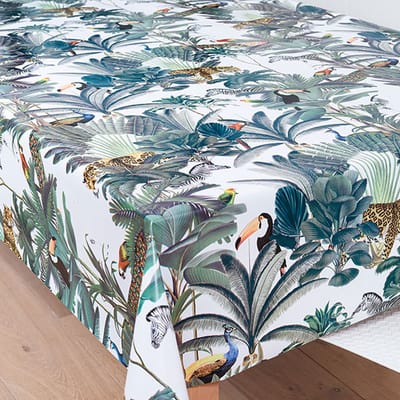 Bellatio design Tafelzeil - jungle print - 140x220 cm - bladeren en dieren - tafelkleed
