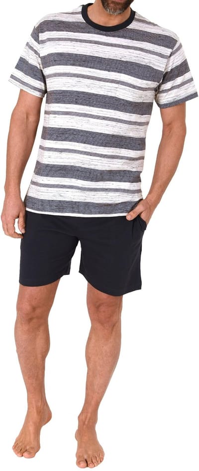 Normann Heren Pyjama Shorty met korte mouwen in Noble Melange Stripe Optics