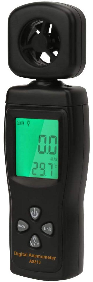 Digitale Windmeter 2 in 1 - Windsnelheid en Temperatuurmeting met LCD Backlight - 0,3-30 m/s - m/s, ft/min, km/h, mph - Celsius/Fahrenheit - Automatisch Uitschakelen - Laag Batterij Waarschuwing - Voor Weerexperimenten en Buitentoepassingen