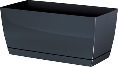 Prosperplast Plantenpot/bloempot met opvangschaal - kunststof - antraciet 24 x 12 x 11 cm - binnen/buiten