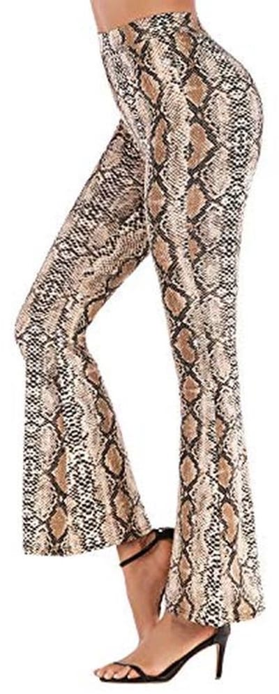 Damesbroek met luipaardprint, luipaard, leeuw, patroon, broek, dierenprint, bootcut, hoge taille, stretch, elegant, brede pijpen, luipaard, vrije tijd, slangenpatroon, strepen