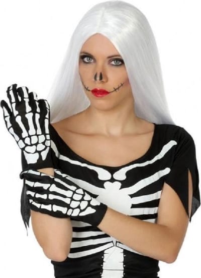 Horror skelet handshoenen zwart wit voor dames- Halloween verkleed accessoire