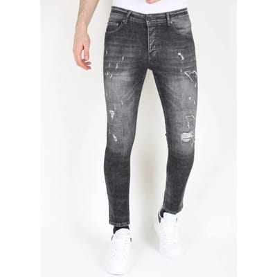 Slim Fit Street Fashion Cotton Jeans met Scheuren Heren -MM110- Grijs