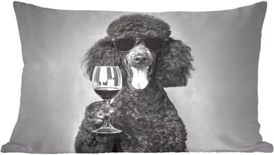 Sierkussens - Kussentjes Woonkamer - 60x40 cm - Hond - Krullen - Zonnebril - Wijn