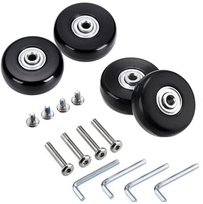 EXCITAT Bagagewielen - vervangingswielen - reservewielen - met as, sleutel, reparatiegereedschap - voor koffers en trolleys - 45×18 mm - zwart - 4 stuks