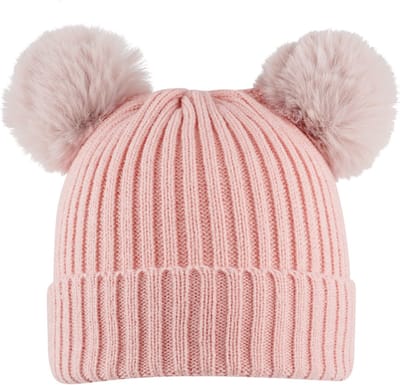 Yehwang kinder muts - Roze basic muts met bolletjes - Acryl