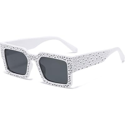 Luxe Vierkante Zonnebril Dames Heren Stijlvolle Diamant Rechthoekig Designer Glitter Zonnebrillen UV400 Bescherming Tinten Brillen white