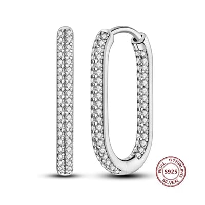 Oorringen - oorbellen - 925 sterling zilver - zirkonia - ovaal - met zirkonia buiten en binnen - klapsluiting