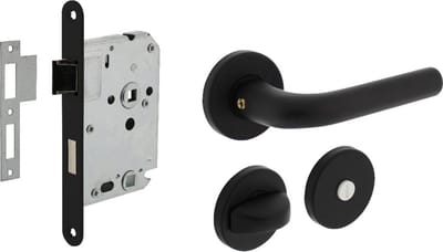 Intersteel Deurbeslag set wc-slot zwart met deurkruk Eucla met rozet zwart