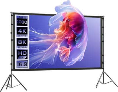 Projectiescherm - Draagbaar Scherm - Thuisbioscoop Presentaties - Dubbel Statief Stabiliteit - 100 Inch 16:9 - Wit Zwart