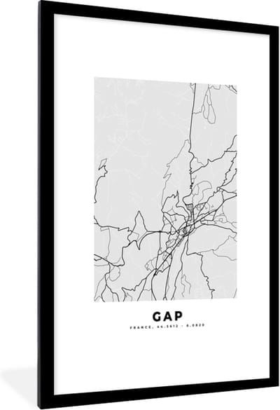 Fotolijst incl. Poster - Plattegrond – Kaart – Stadskaart – Frankrijk - Gap - 80x120 cm - Posterlijst
