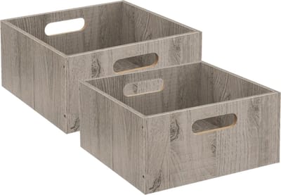 5five Opbergmand/kastmand van hout - Set van 2x stuks - grijs - 14 Liter - 31 x 31 x 15 cm - Opbergboxen - Vakkenkast manden