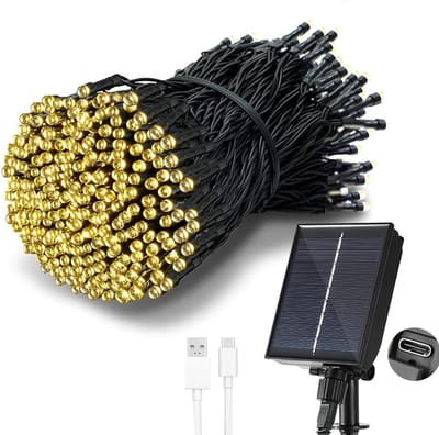 SnelShoppen - 20m 200 LED Solar Fairy Lights - USB Oplaadbaar - Waterproof Warm Wit Decoratie voor Tuin, Balkon, Patio, Feest - 8 Modi - Donkergroen K