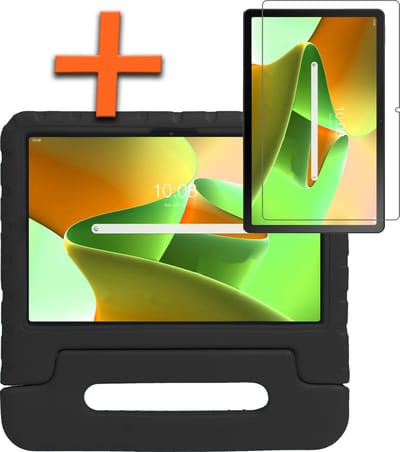 Hoesje - Geschikt voor Lenovo Tab M10 Plus (3e / 3rd Generatie) - Met Screenprotector - Kinderhoes Shockproof Bumper - Kidsproof Case - Tablet Hoes - Kinder Hoes Cover - Zwart