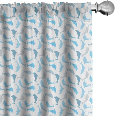 ABAKUHAUS Dolfijn-Gordijnset 2x – Mikrofaser, halfdonker, Blauw