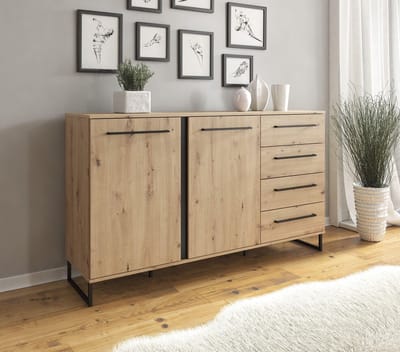 Meubella - Dressoir Saturn - Eiken - Zwart - 159 cm