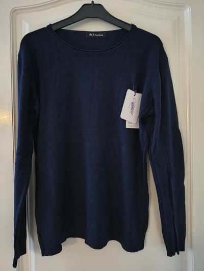 Dames trui Renee-fijngebreid-effen marine blauw-ronde hals-maat S/M