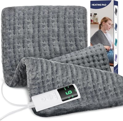SnelShoppen - Elektrisch Verwarmingskussen voor Rug, Nek, Schouder en Buik met 9 Warmtestanden, 4 Uitschakeltijden, Zacht Flanel, 30x60 cm, Donkergrij