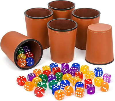 Kubusbeker Leer - Dobbelbeker PU - Spelavond Organiseren - Zachte Binnenvoering - 24 cm - Bruin