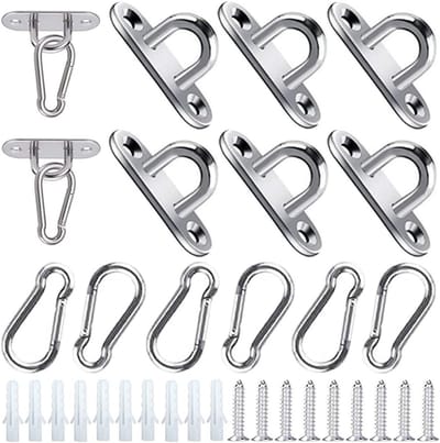 12-delige M5 RVS Platinum Eye Carabiner Haak Set met Schroeven en Expansiebuis voor Schommels, Hangmatten en Luifels