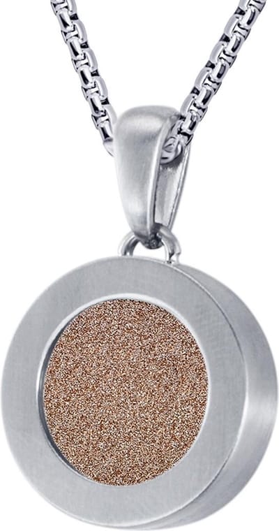 Quiges 12mm Mini Munt Hanger Zilverkleurig RVS met Champagne Glitter Munt en Anker Ketting 42-46cm
