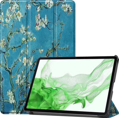Hoesje Geschikt voor Samsung Galaxy Tab S8 - Dun & Stevig - Trifold Bookcase - Hard Cover - Hardcover Book Case - Tablet Hoes - Bloesem