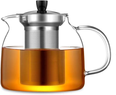 Famanu - Glazen Theepot met Zeef – Hittebestendige 1000 ml Theepot voor Zwarte, Groene en Fruitthee