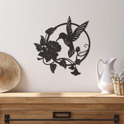 Wanddecoratie Kolibrie - Muurdecoratie Kolibrie - Muurdecoratie Hout - Wanddecoratie Hout - Muurdecoratie Woonkamer - Wanddecoratie Woonkamer - Wanddecoratie Industrieel - Wanddecoratie Dieren - Home Decor - Wall Line Art - 31 x 29 cm
