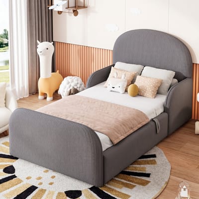 VVBV Gestoffeerd Bed met Opbergruimte 90x200 cm met Voor Kinderen/Tieners, Voor Hal/Entree - Hoofdbord - Fluweel Grijs
