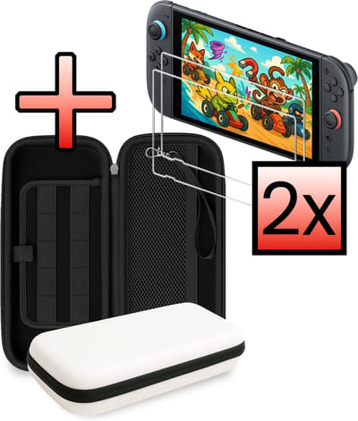 Hoesje Geschikt voor Nintendo Switch 2 Case Hoes Hard Cover Koord Met 2x Screenprotector - Hoes Geschikt voor Nintendo Switch 2 Hoes - Wit