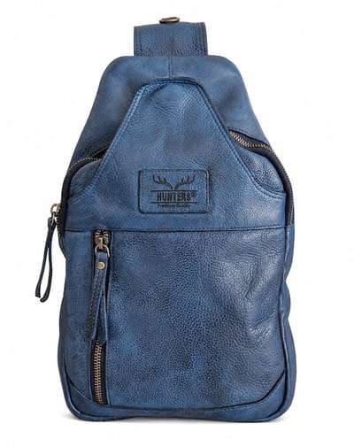Hunters leren Crossbody tas Sling bag blauw - (bxhxd) ca. 20cm x 35cm x 4cm