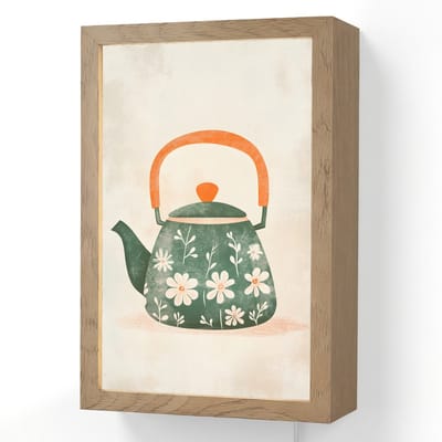 Wandlamp 20x30 cm - Oplaadbaar - Theepot - Groen - Bloemen - Oranje - Wandlampen binnen woonkamer - Slaapkamer lamp met kabel - Decoratieve nachtlamp - Vloerlamp snoer