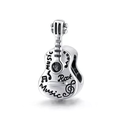 Fler® | Bedel | Past op populaire bedel armbanden (standaard - 3mm) | armbandbedel | Bedel Vintage Gitaar | Hangbedel Charm | 925 Sterling Zilver | Guitar bedel | Verjaardagscadeau, Valentijn Kado