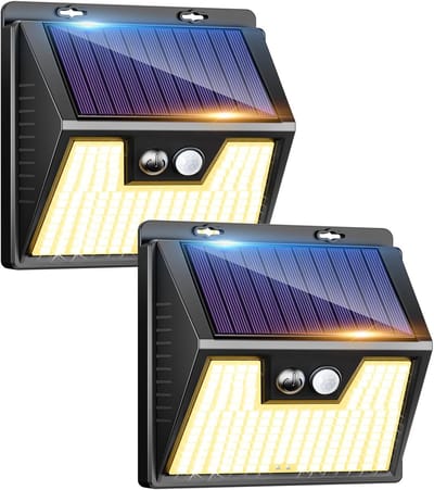 Set van 2 Solar Buitenlampen met Bewegingssensor - 140 LED's, Warmwit Licht, 3 Modi