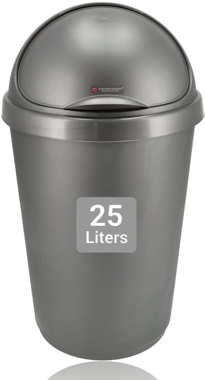 Prullenbak 25L Grijs – Kunststof Vuilnisbak met Deksel – Ronde Afvalemmer voor Keuken, Badkamer & Kantoor – Compacte Afvalbak 32x32x62 cm