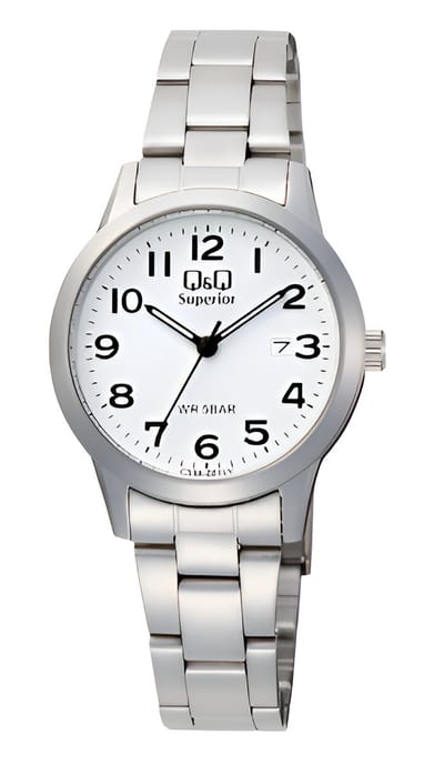 Q&Q C53A-001VY - Horloge - Polshorloge - Analoog - Dames - Vrouwen - stalen band - Rond - Staal - Cijfers - Datumaanduiding - Zilverkleurig