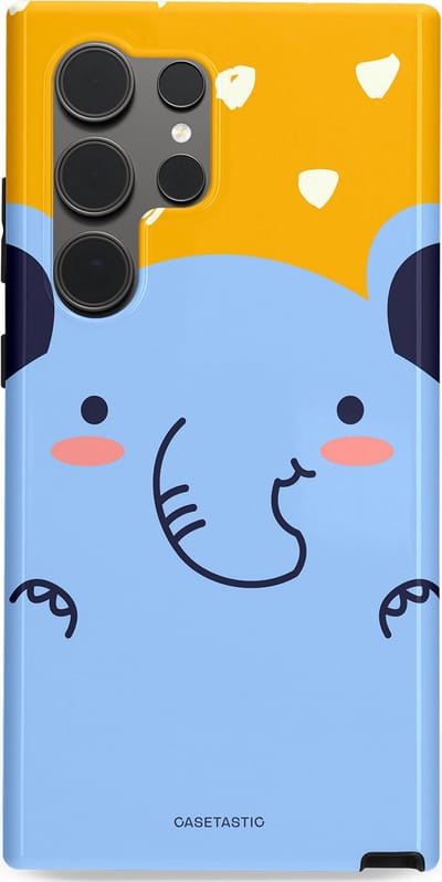 Casetastic hoesje geschikt voor Samsung Galaxy S24 Ultra - Dubbellaagse bescherming - Knuffel van olifant - Fashion Case - Lichtblauw Okergeel