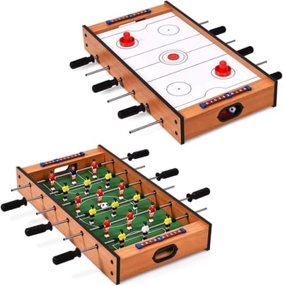 2-in-1 Mini Voetbal en Airhockey Tafel voor Gezinsplezier, Interactief Spel voor Kinderen en Ouders, Houten Spelletjes Tafel