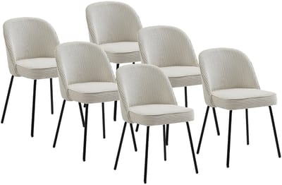 Vente-unique Set van 6 stoelen van ribfluweel en zwart metaal - Crèmewit - ALPALI