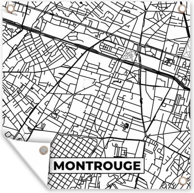Tuin poster Montrouge - Plattegrond - Kaart - Frankrijk - Stadskaart - Zwart wit - 200x200 cm - Tuindoek